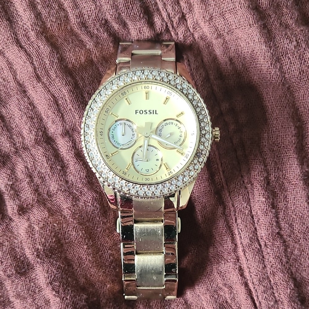 Fossil Gold Watch with Crystal Bezel